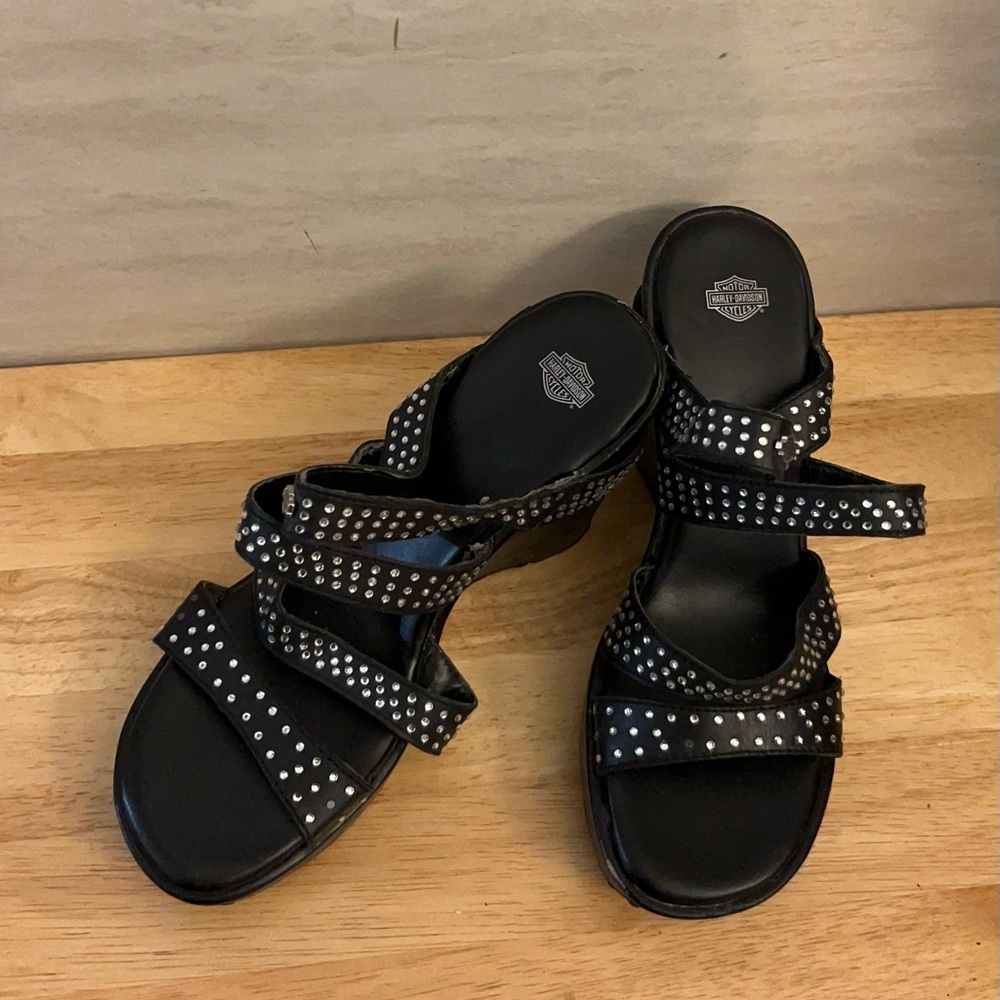 Harley-Davidson Black Studded Multi-Strap Sandals for Women
